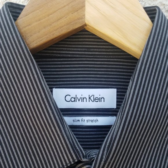 Calvin Klein Black & Grey Striped Dress Shirt - Picture 5 of 16